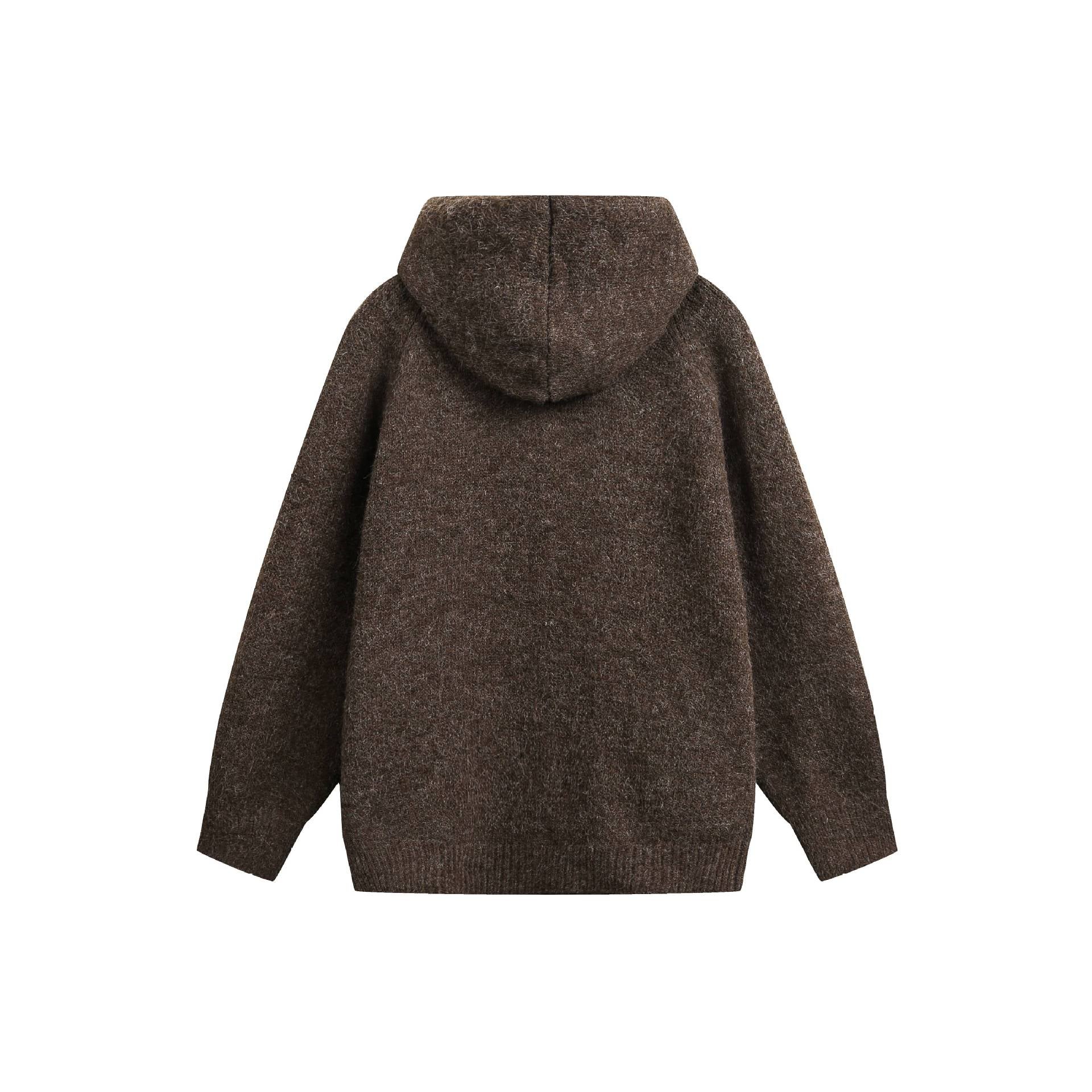 Women's Wool Blend Cape Cardigan with Hood, Button Placket and Raglan Sleeves Chichicherry