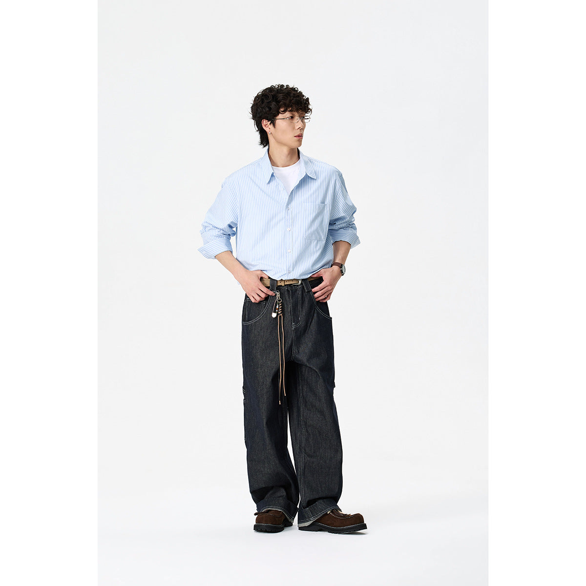 Women's Oversized Shirt Blouse with Kent Collar, Chest Pocket, and Rounded Hem Chichicherry