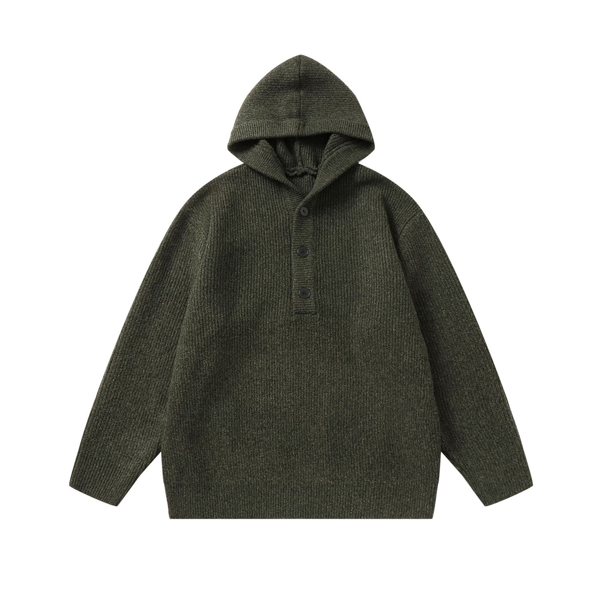 Unisex Ribbed Knit Hoodie with Half-Placket and Oversized Fit Chichicherry