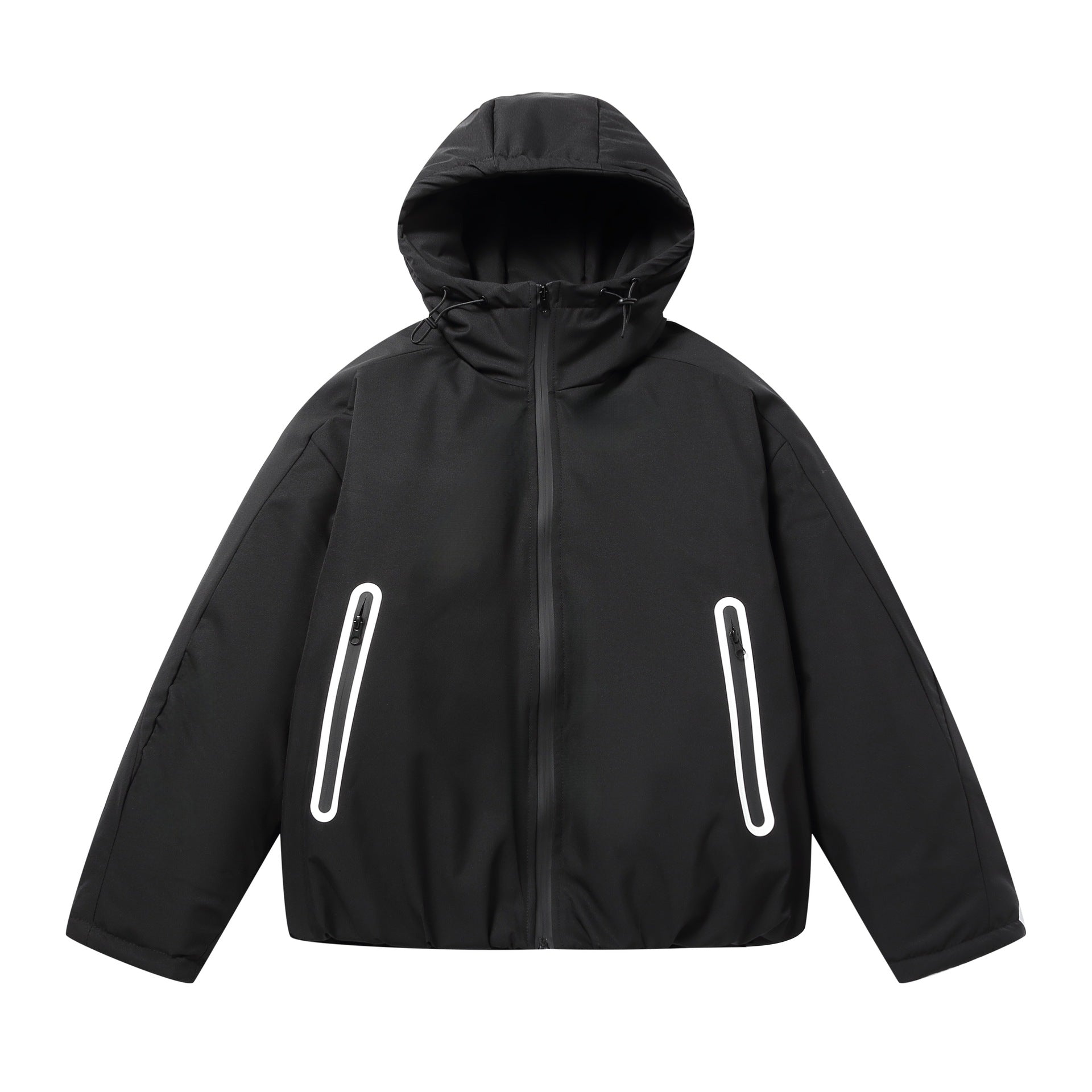 Unisex Short Boxy Weatherproof Puffer Jacket with Hood and Sealed Zippers Chichicherry