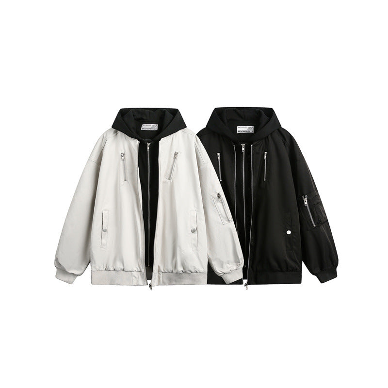 Unisex Boxy Bomber Jacket with integrated hood layer and multifunctional pockets Chichicherry