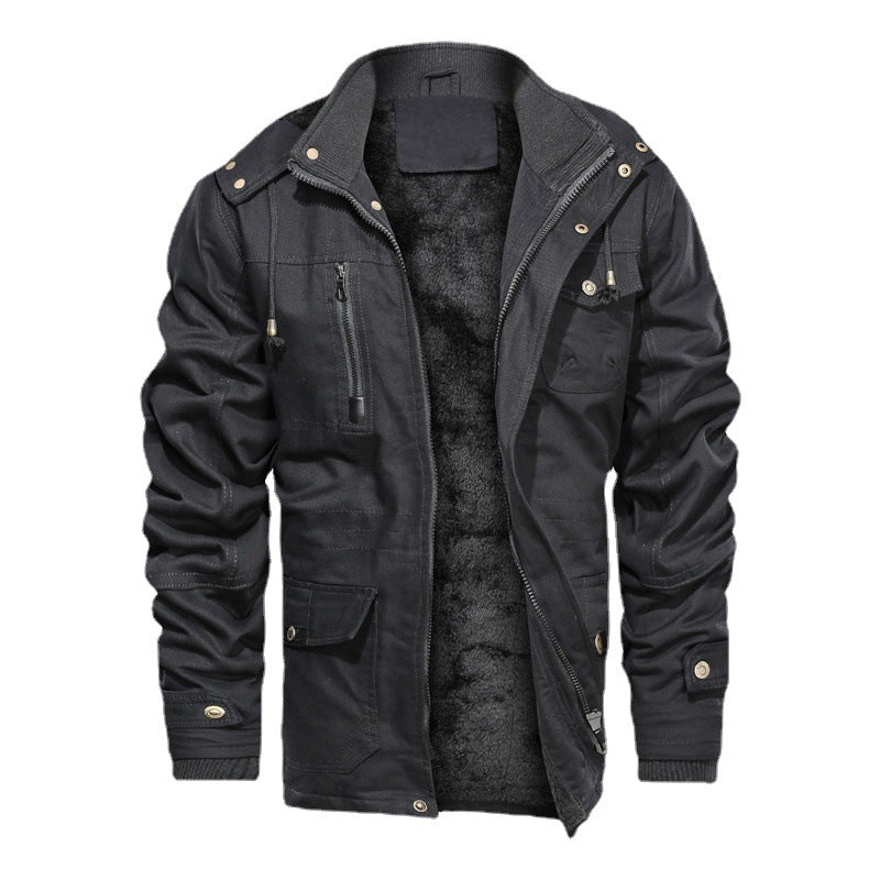 Men's padded canvas utility jacket with soft teddy lining, concealed two-way zipper, and multiple pockets Chichicherry