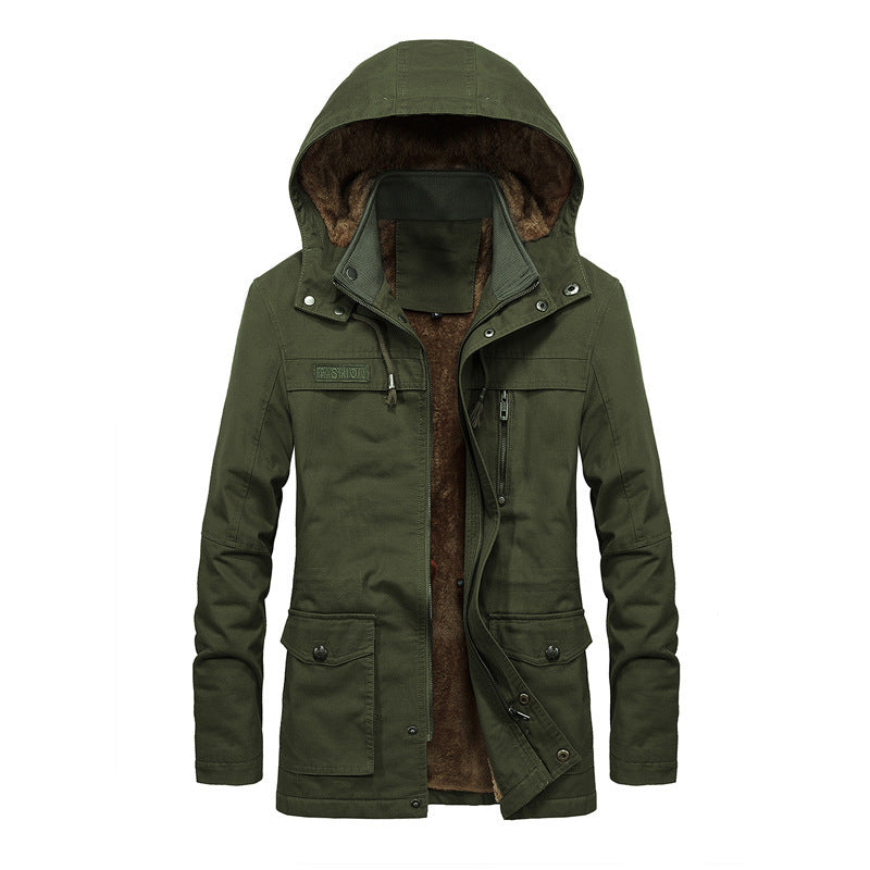 Men's Insulated Canvas Parka with Hood, Teddy Fleece Lining and Multifunctional Pockets Chichicherry