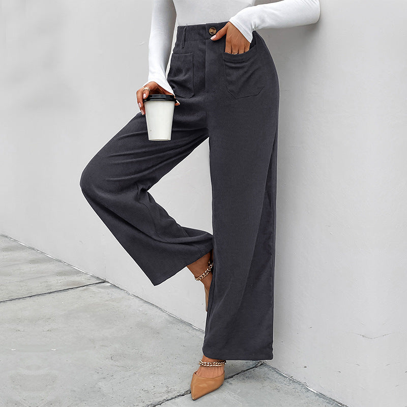 Women's wide corduroy pants with high waist, patch pockets, and wide legs Chichicherry