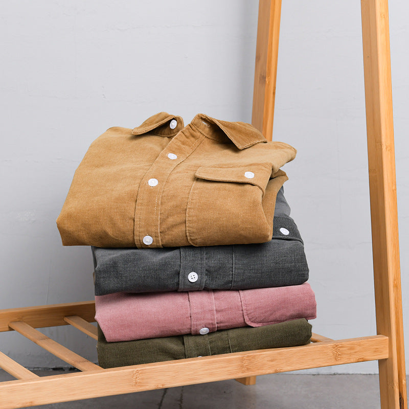 Men's Fine Cord Shirt Jacket with Flap Pocket and Casual Fit Chichicherry