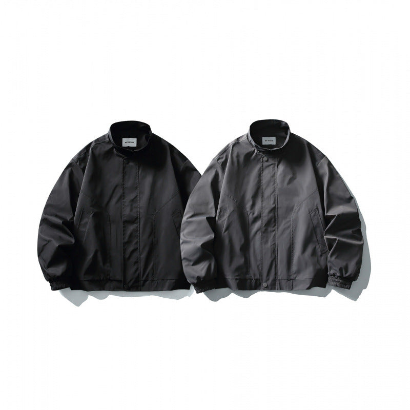 Men's Short Windproof Field Bomber Jacket with Stand-up Collar, Concealed Closure and Elastic Cuffs Chichicherry