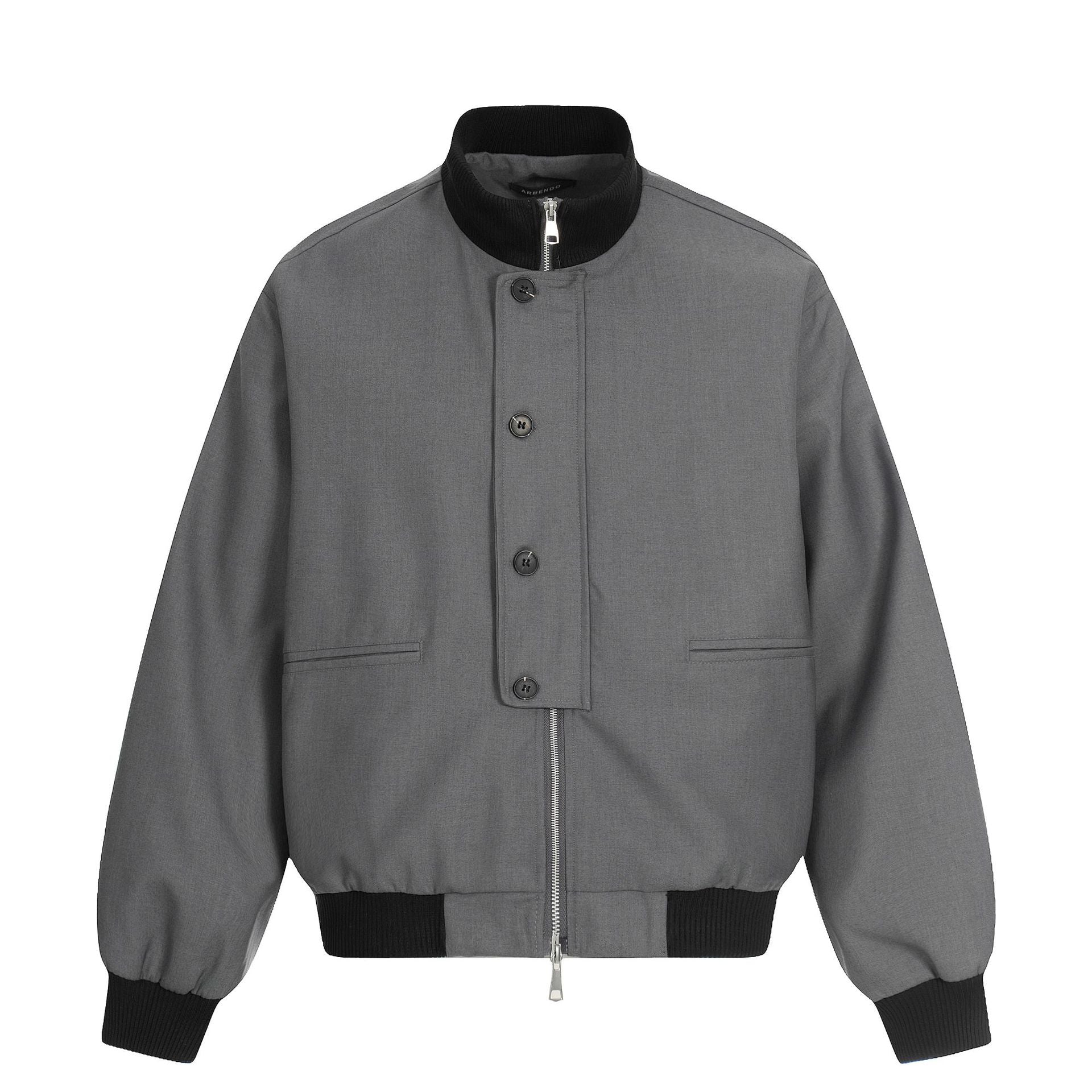 Unisex Short Boxy Bomber Jacket with Concealed Zip Front and High Ribbed Collar Chichicherry