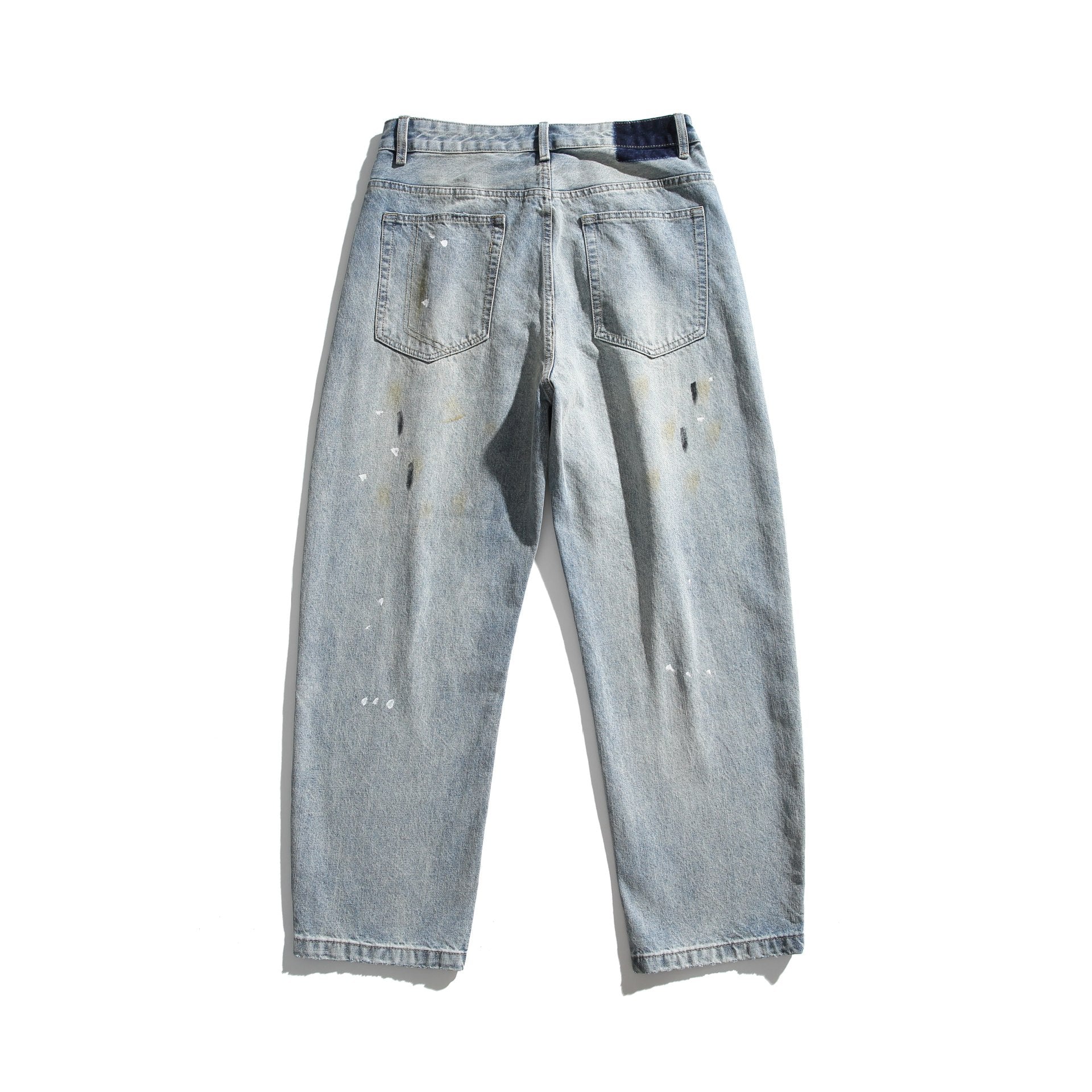 Unisex Casual Relaxed-Fit Jeans with High Waist and Paint-Distress Chichicherry