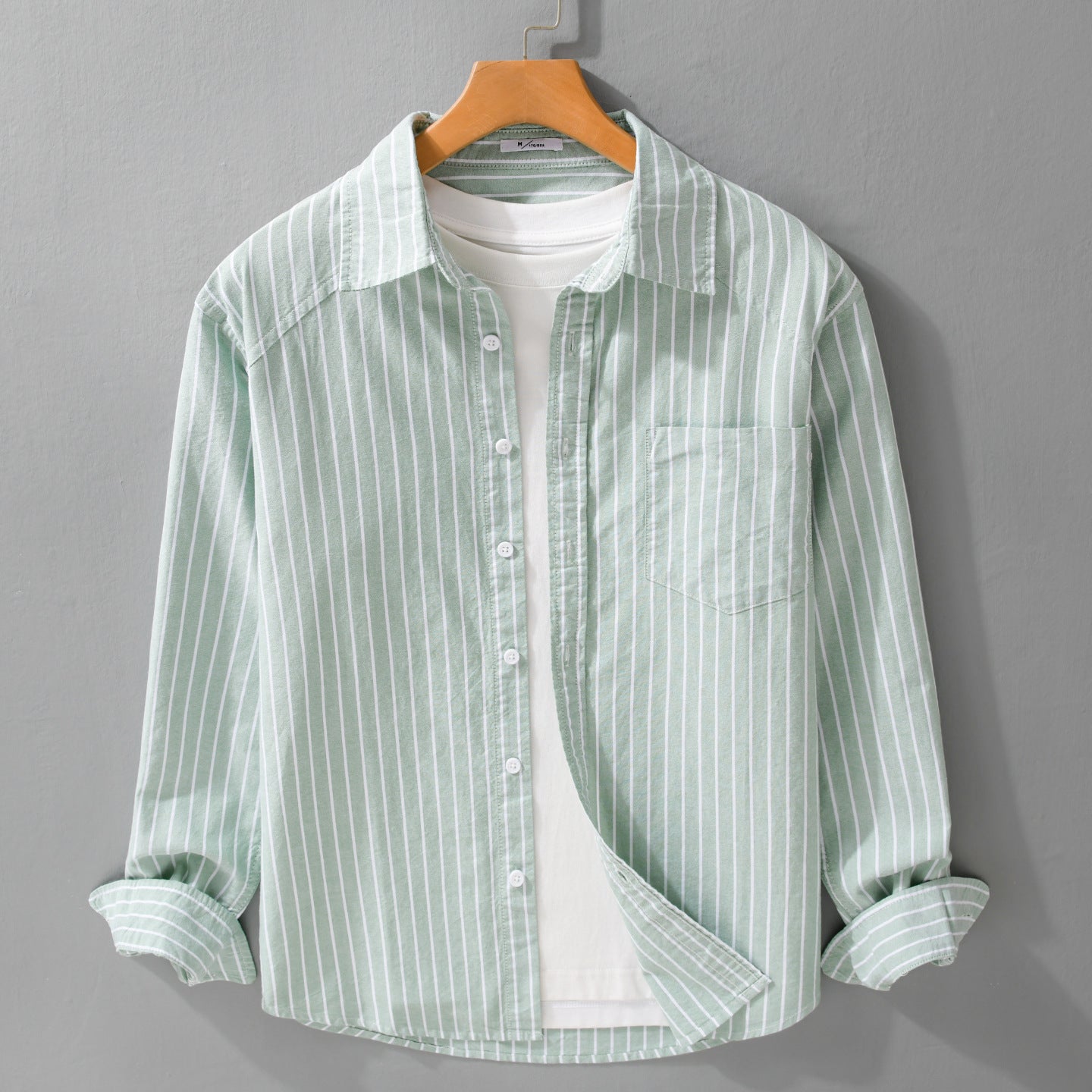 Men's pinstripe layering shirt jacket made of lightweight cotton blend with chest pocket Chichicherry