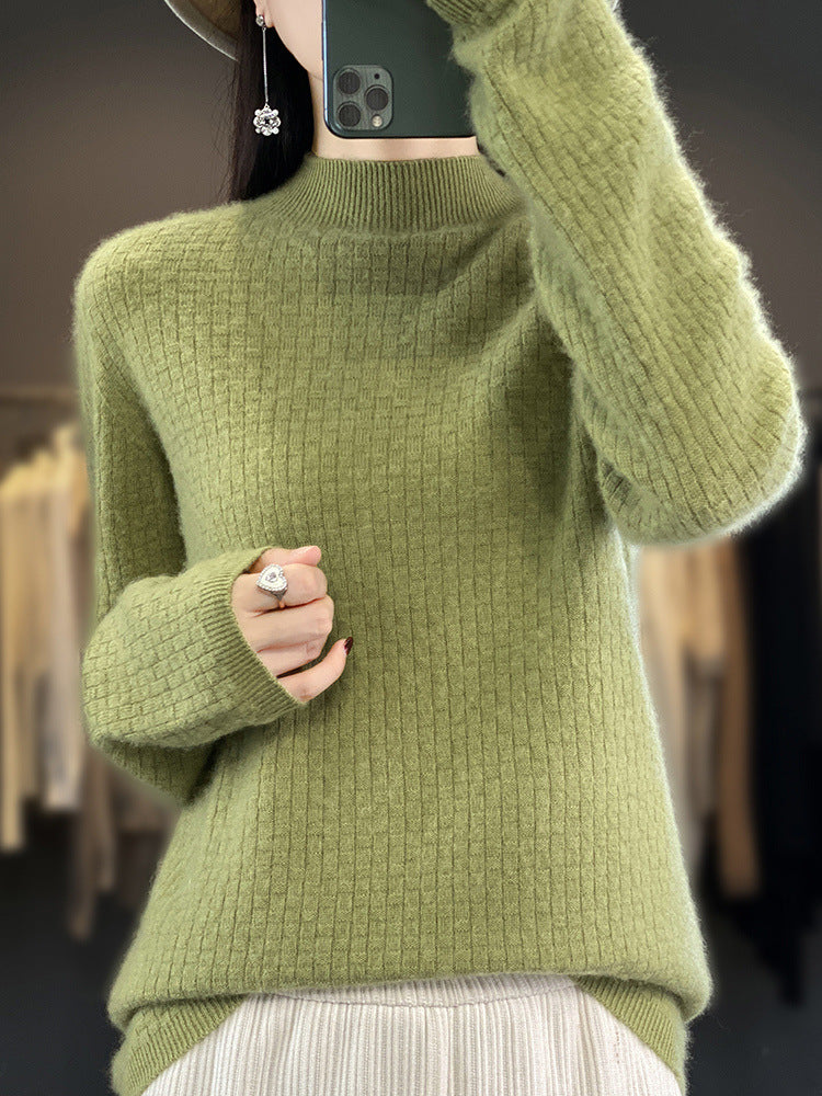 Women's Soft Boxy Mock Neck Sweater in Mohair Look with Fine Box Rib Structure Chichicherry