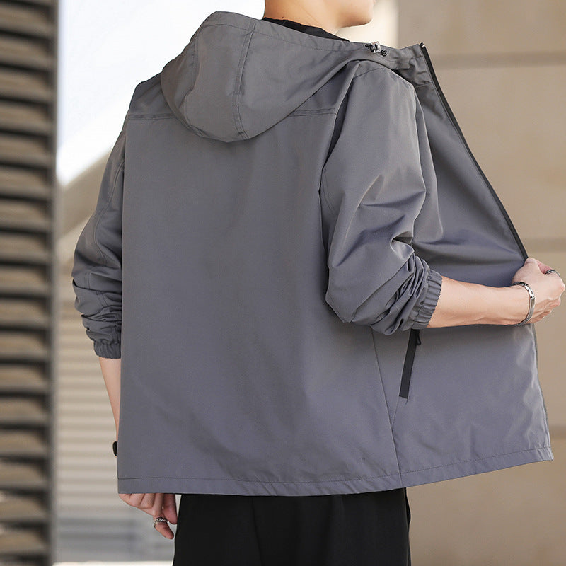 Men's lightweight water-repellent hooded jacket in urban minimal style with zipper Chichicherry