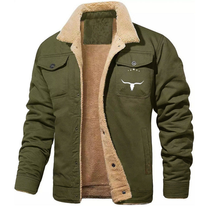 Herren Sherpa-gefütterte Canvas-Arbeiterjacke mit Brusttaschen Chichicherry