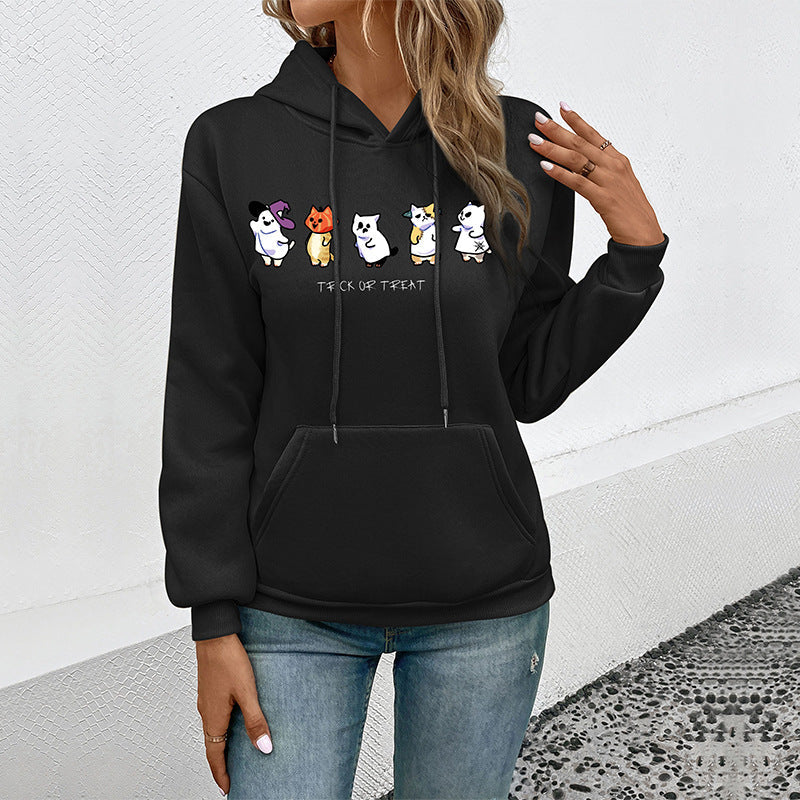 Women's hoodie with cartoon cat motif, kangaroo pocket and soft lining Chichicherry