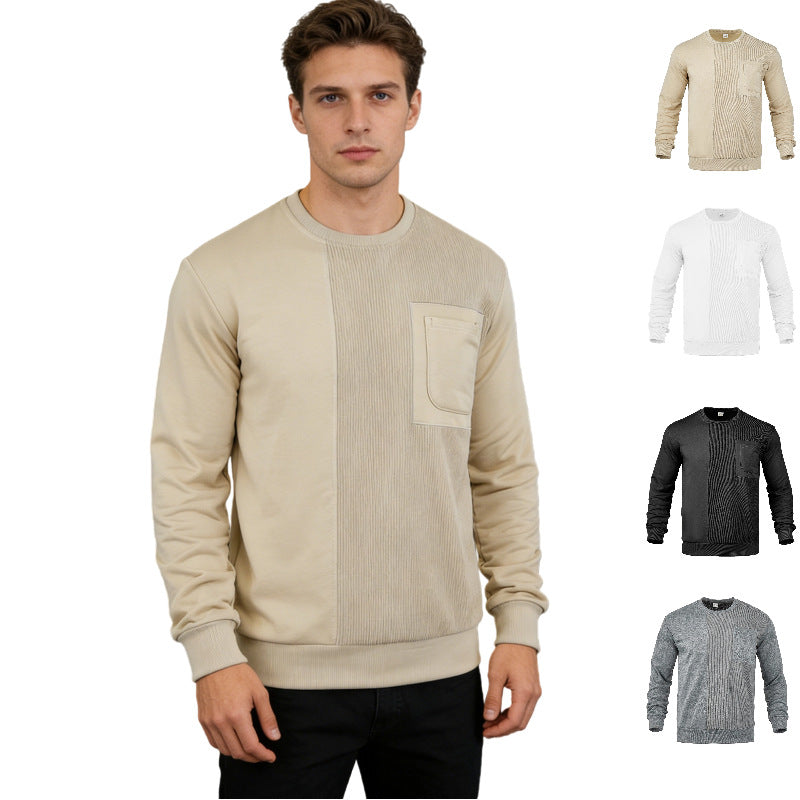 Men's Long Sleeve Textured Sweatshirt with Chest Pocket and Rib Detail Chichicherry