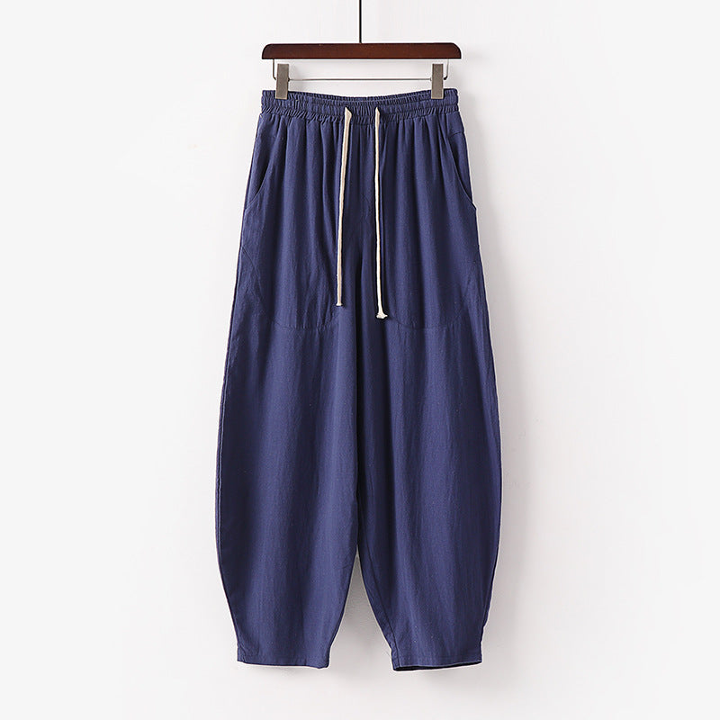Women's Soft Linen Harem Pants with Elastic Waistband and Drawstring Chichicherry