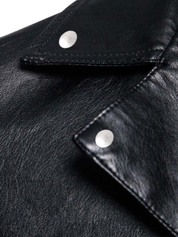 Men's Slim-Fit Biker Jacket in Leather Look with Asymmetrical Zipper and Notched Collar Chichicherry