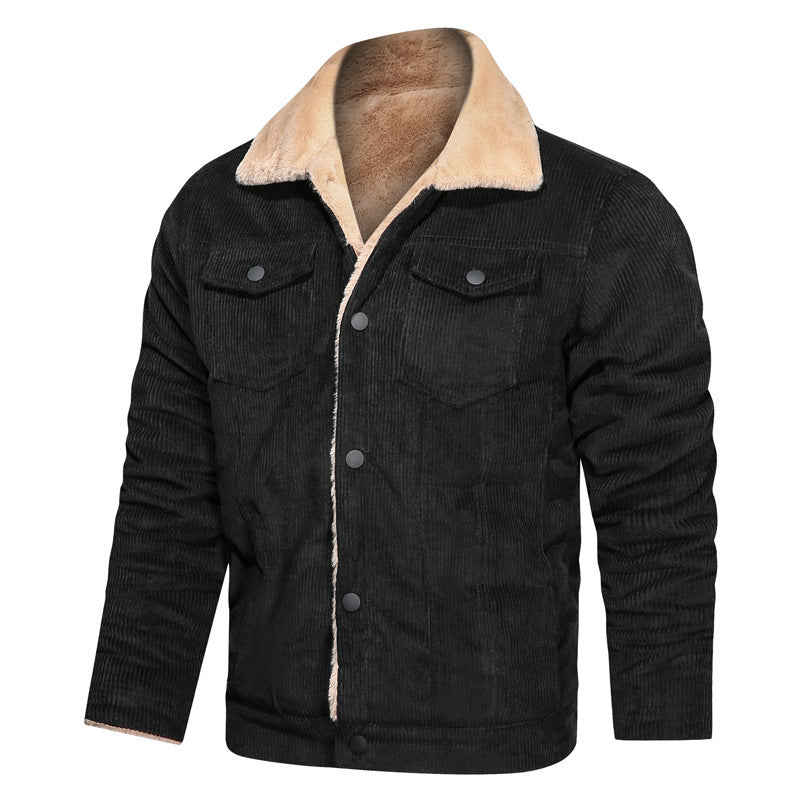 Men's Cord Truck Jacket with Teddy Lining and Snap Button Closure Chichicherry