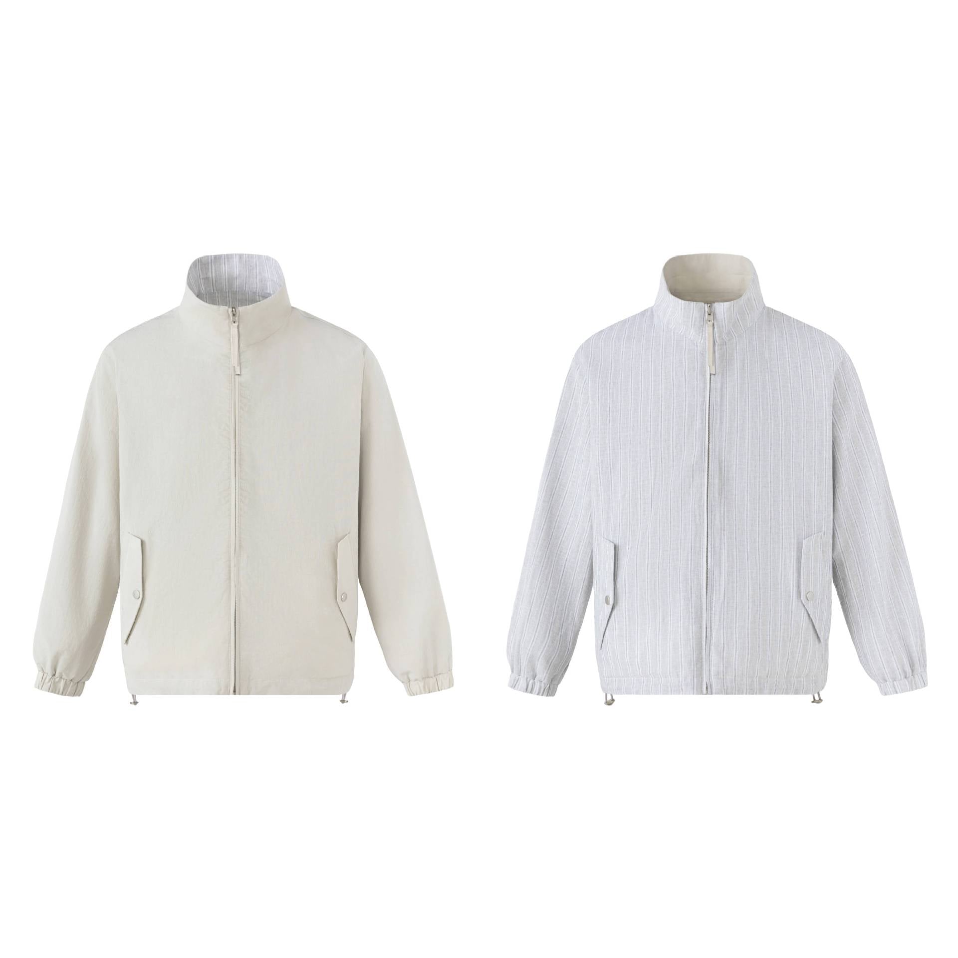 Unisex Short Cut Structured Boxy Blouson Jacket with High Stand Collar and Snap Flap Pockets Chichicherry
