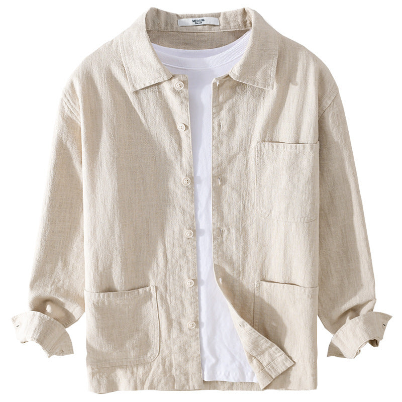Men's linen shirt jacket with patched pockets and casual fit Chichicherry