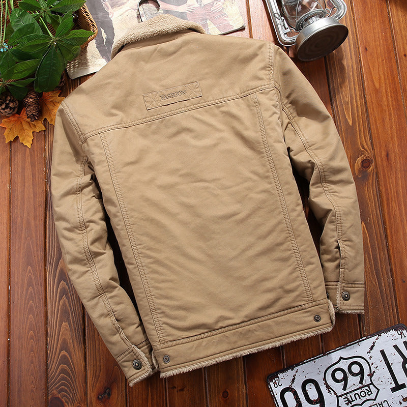 Men's Sherpa-lined canvas trucker jacket with shirt collar and flap pockets Chichicherry