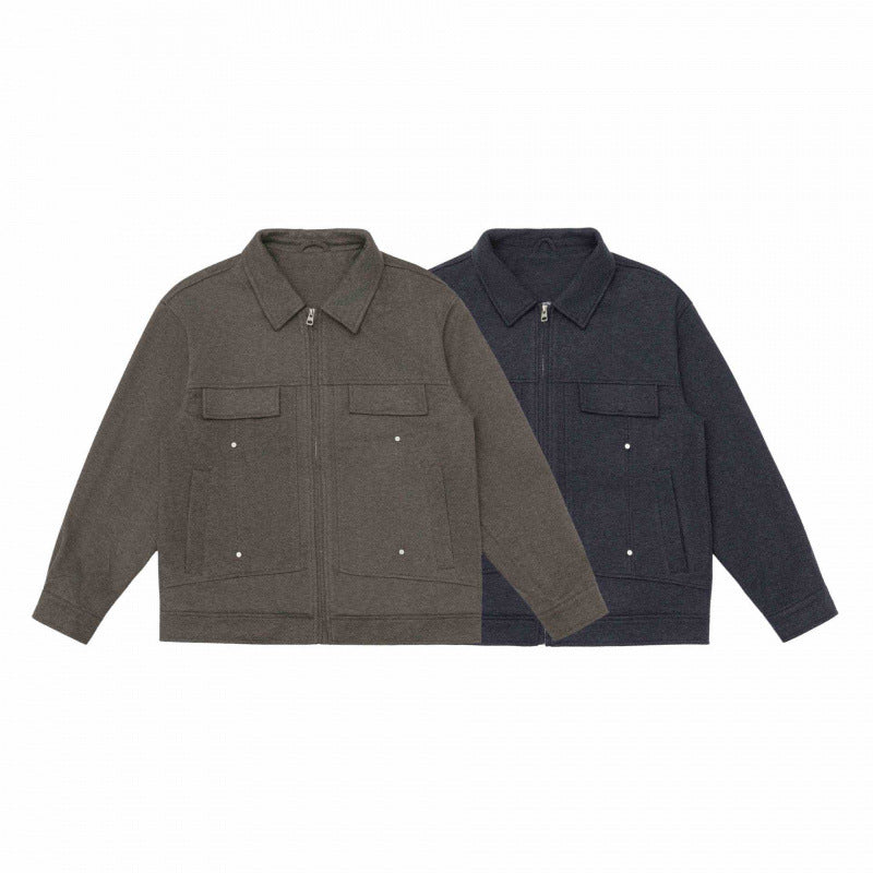 Men's Boxy Shirt Jacket with Zipper, Chest Flaps and Patch Pockets Chichicherry