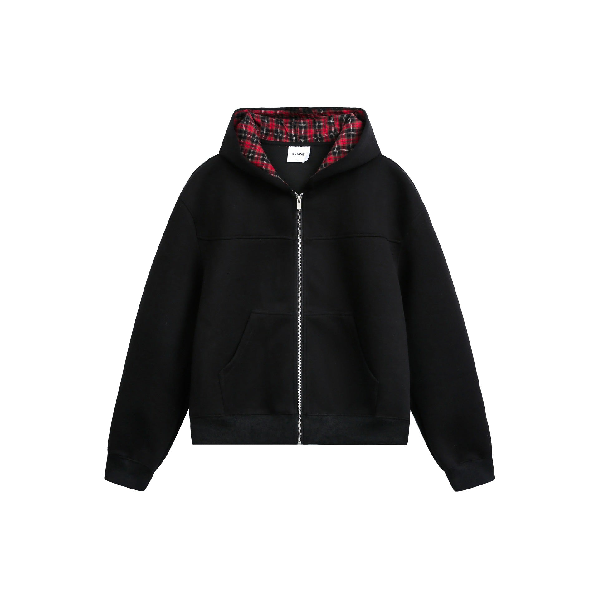 Women's hooded zip jacket in boxy cut with checkered lined hood Chichicherry