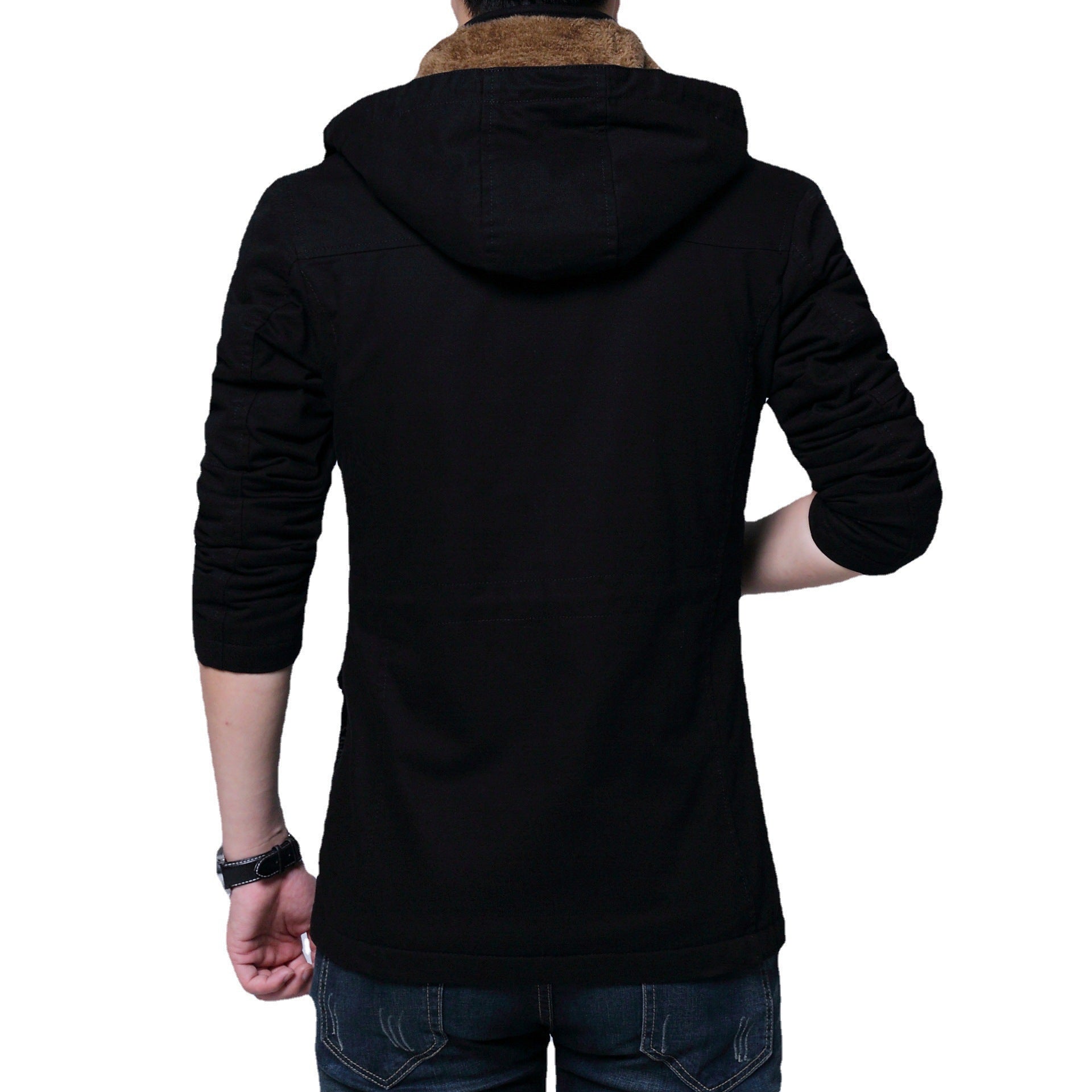 Men's Canvas Parka with Lined Hood, Multifunctional Pockets and Concealed Zipper Chichicherry
