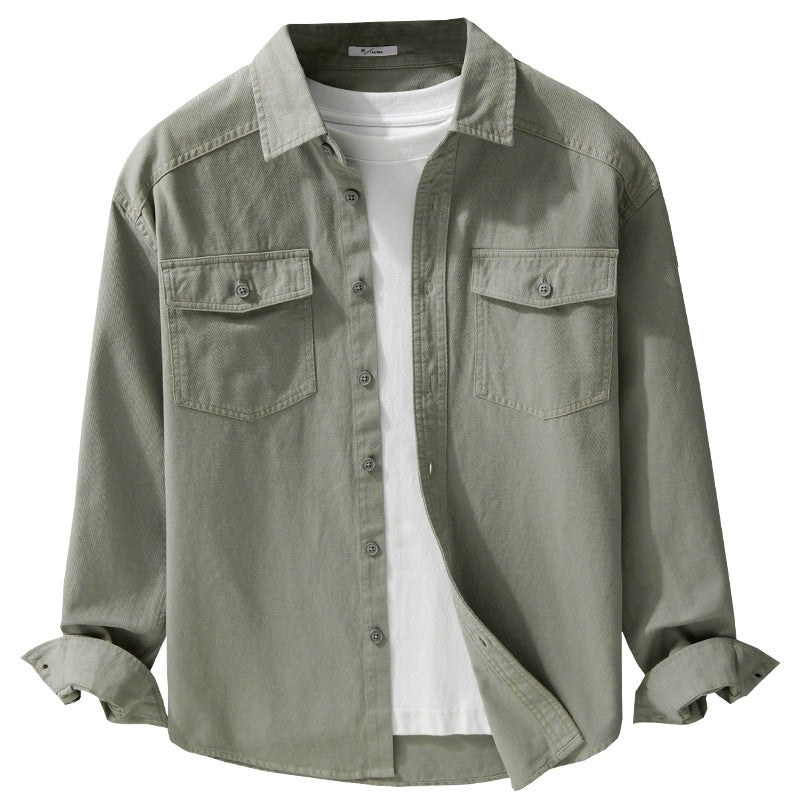Men's Twill Overshirt in Worker Style with Double Chest Pockets and Relaxed Fit Chichicherry
