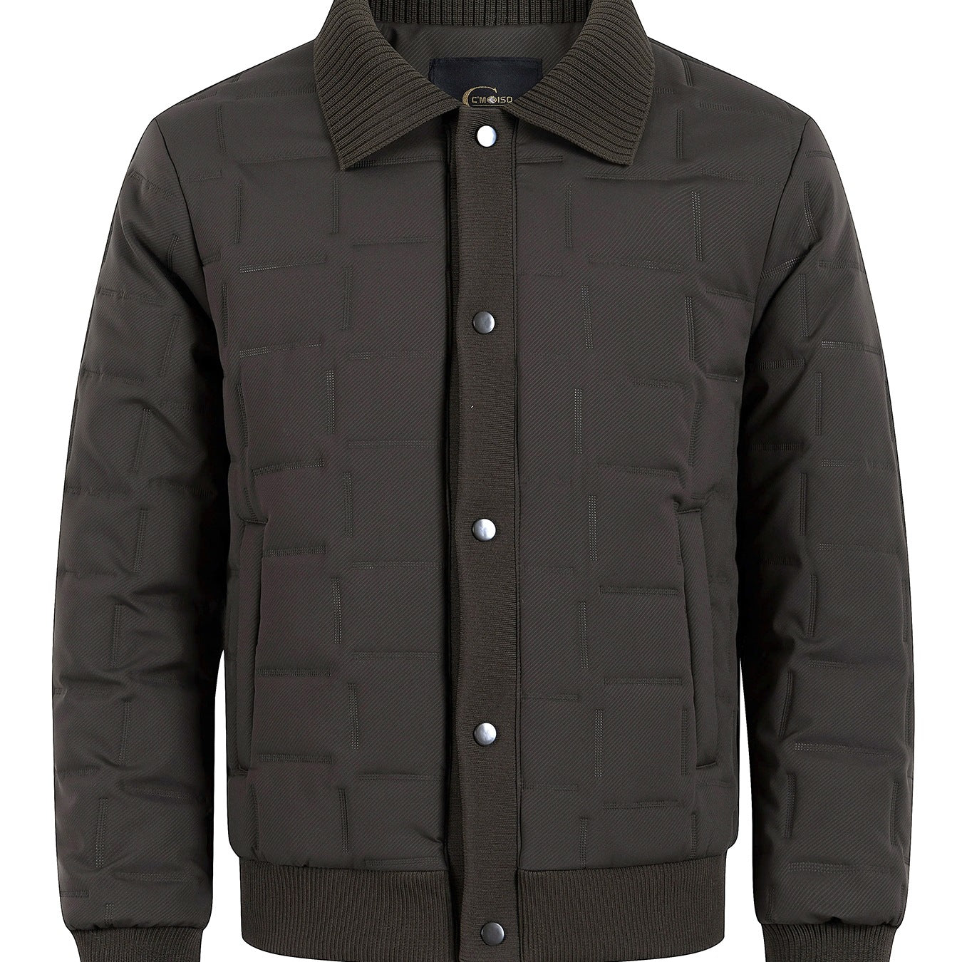 Men's Padded Bomber Jacket with Ribbed Collar and Square Quilting Chichicherry