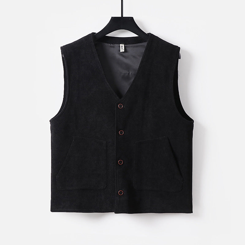 Men's Padded Cord Waistcoat with V-Neck and Patch Pockets Chichicherry