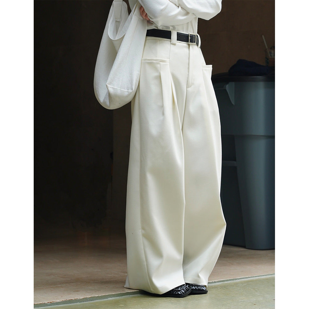 Women High-waisted Pleated Trousers with Voluminous Balloon Silhouette and Side Pockets Chichicherry