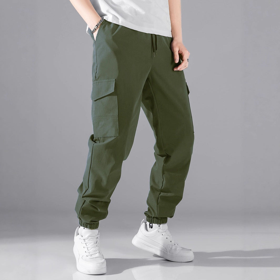 Men's Technical Cargo Jogging Pants in Utility Style with Flap Pockets & Elastic Cuffs Chichicherry