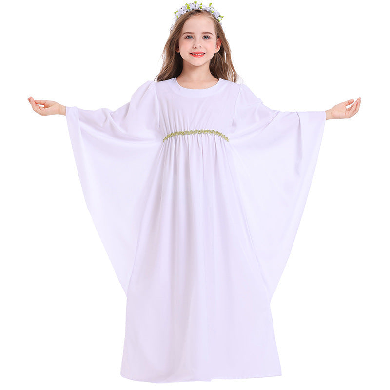 Girls fairy-tale dress with wide sleeves and floral belt Chichicherry