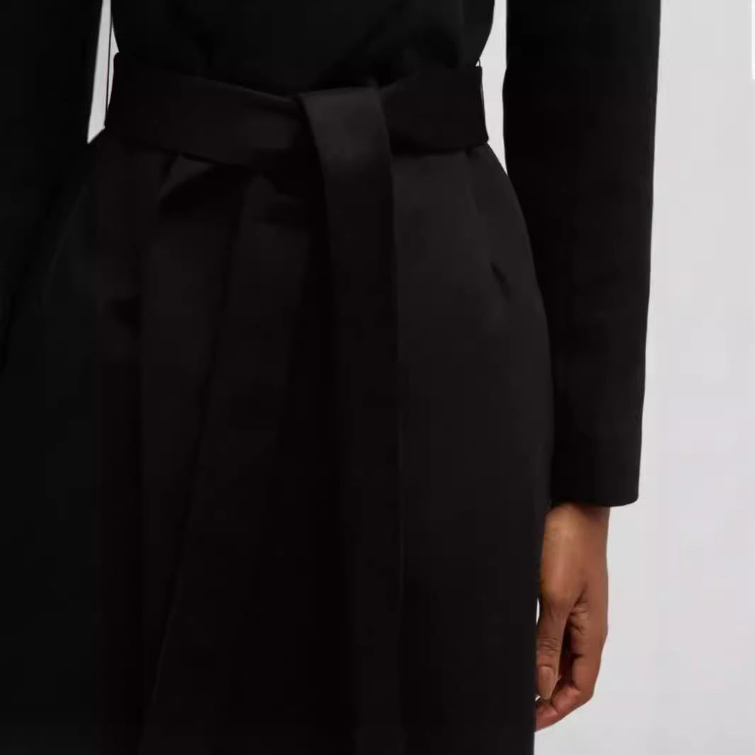Women's Single-Breasted Mid-Length Coat in Clean-Cut with Waist Belt and Discreet Flap Pocket Chichicherry
