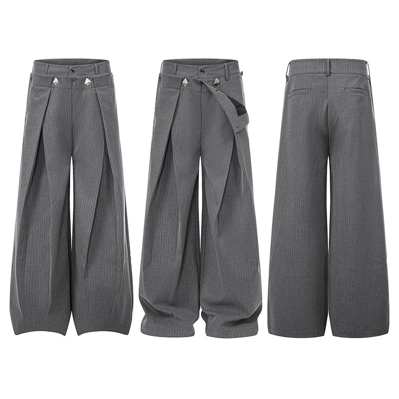 Women Wide High-Waist Culotte Pants with Distinct Pleating and Decorative Button Details Chichicherry