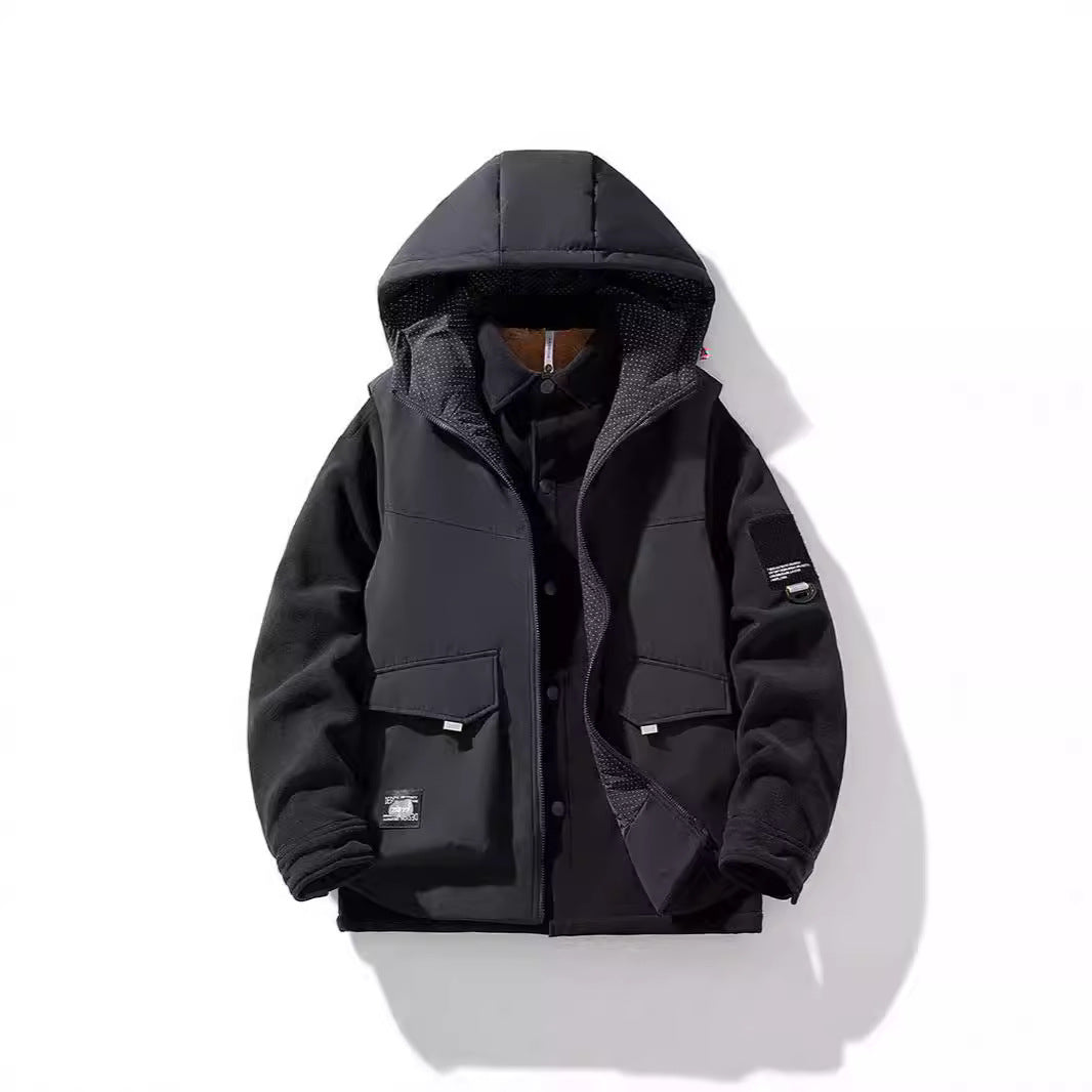 Men's hybrid padded jacket with hood and fleece sleeves, utility parka Chichicherry