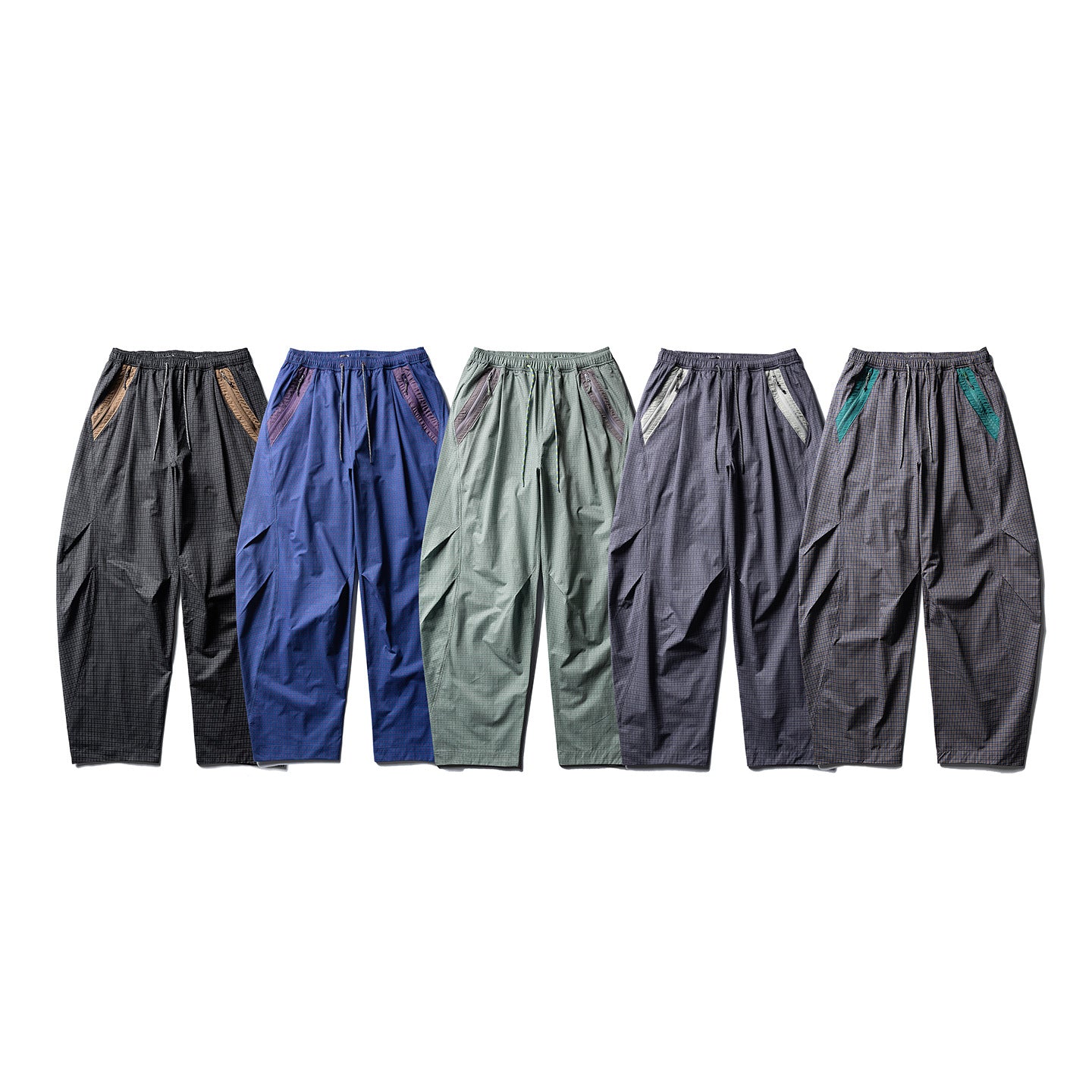 Men's Wide Ripstop Casual Pants with Elastic Waistband, Zipper Pockets, and Knee Panels Chichicherry