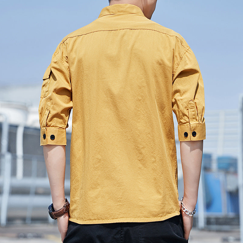 Men's overshirt jacket in lightweight canvas look with patch front pockets and cropped sleeves Chichicherry