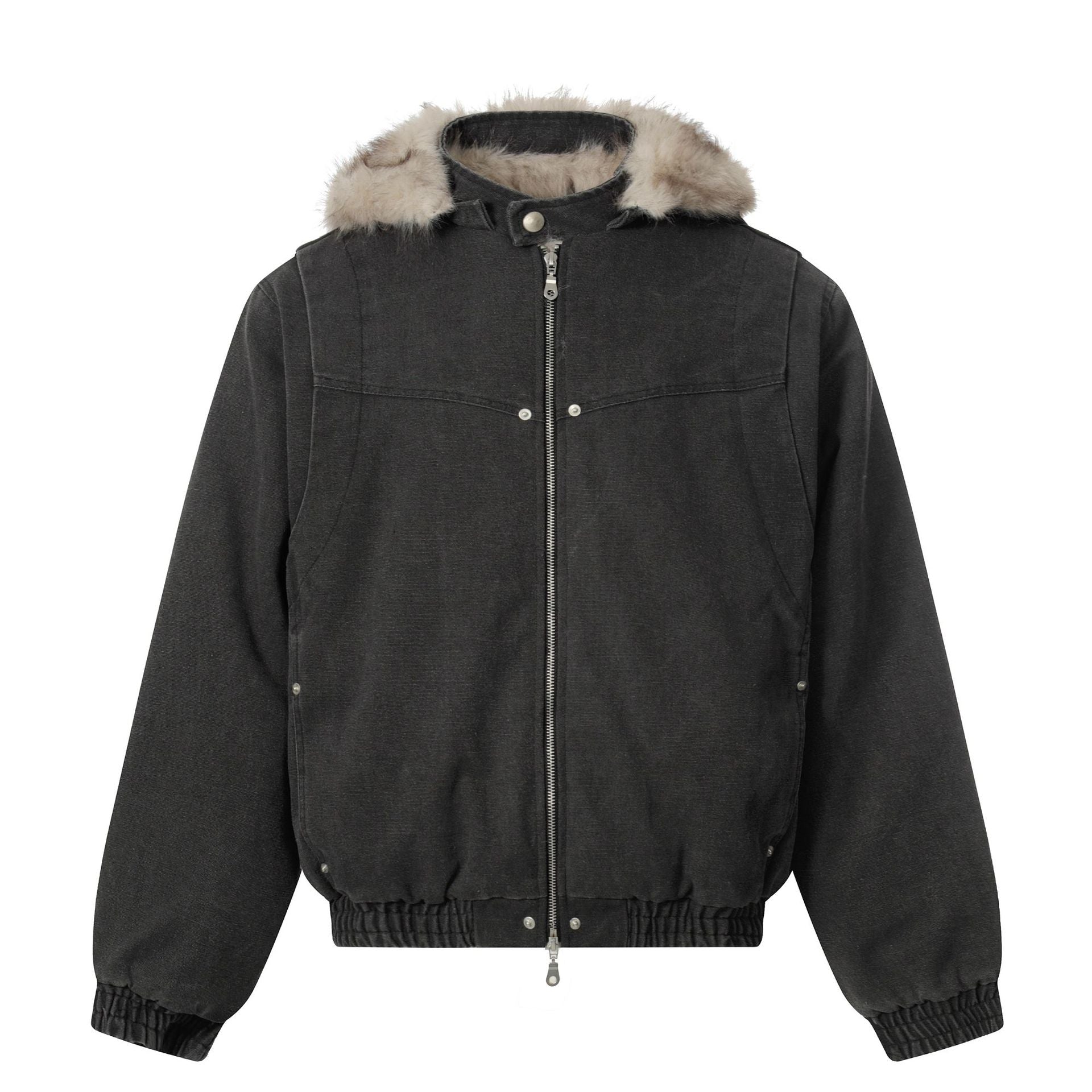 Men's canvas bomber jacket with removable faux fur hood and elastic hem Chichicherry