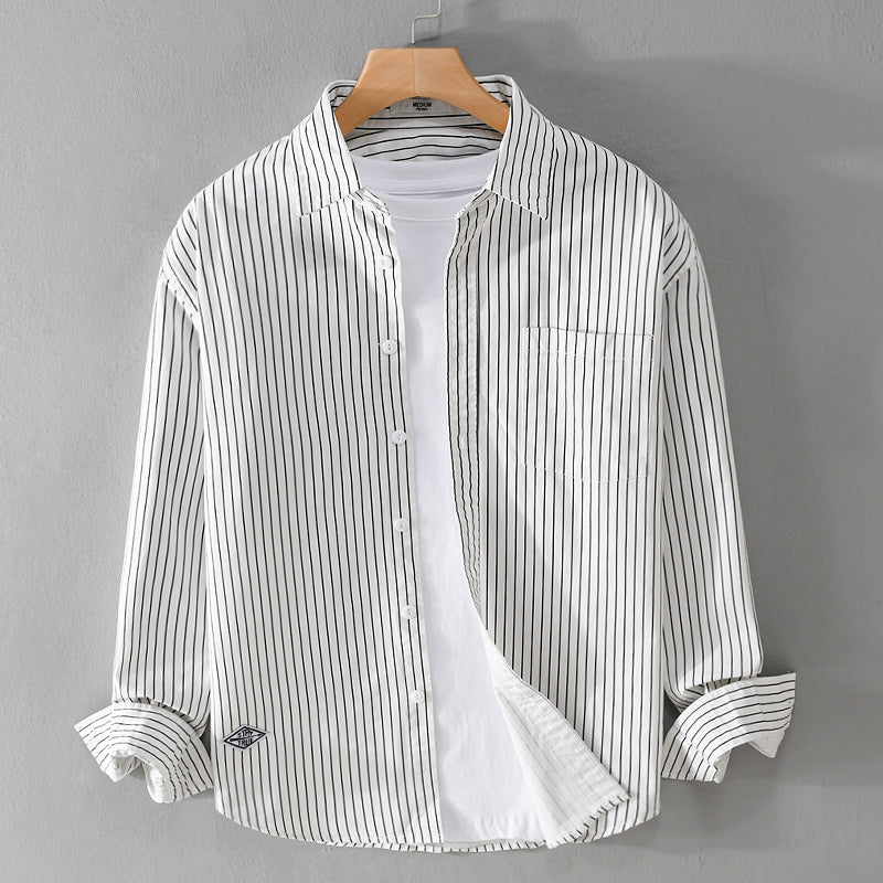 Men's Vertical Striped Relaxed-Fit Shirt Jacket Overshirt made of Lightweight Cotton Blend Chichicherry