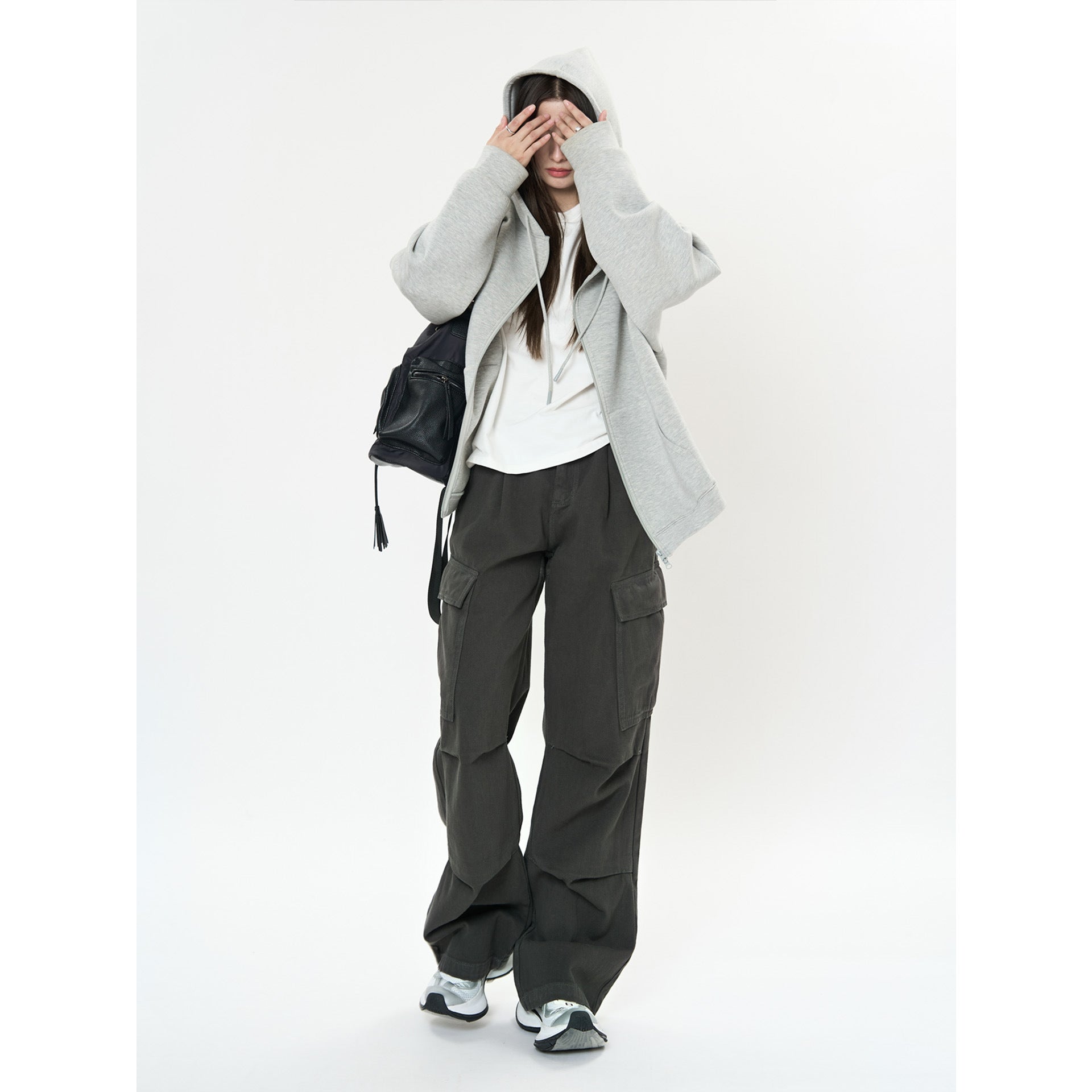 Women Wide High-Waist Cargo Palazzo Pants with Large Flap Pockets Chichicherry