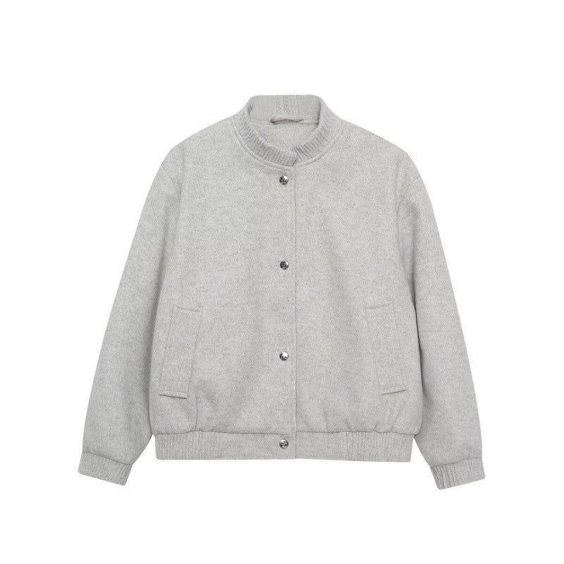 Men's wool blend bomber jacket with ribbed cuffs and snap button placket Chichicherry
