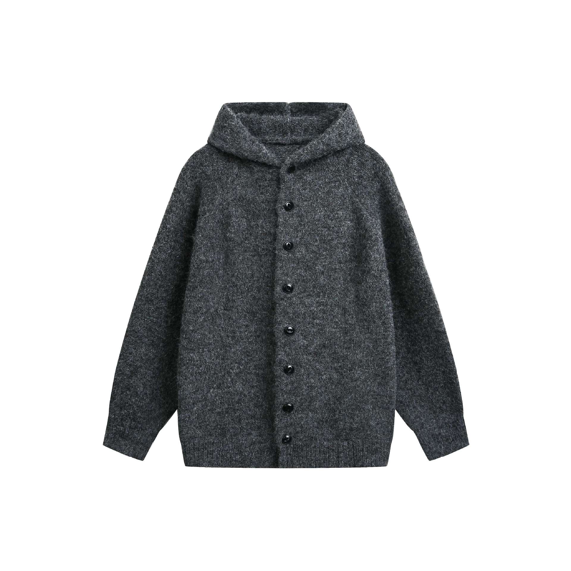 Women's Wool Blend Cape Cardigan with Hood, Button Placket and Raglan Sleeves Chichicherry