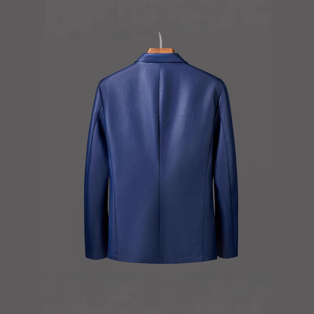 Men's Single-Breasted Blazer made of Faux Leather with Notch Lapel and Flap Pockets Chichicherry