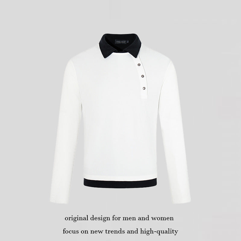 Men's long-sleeve polo shirt with asymmetrical button placket and contrasting collar Chichicherry