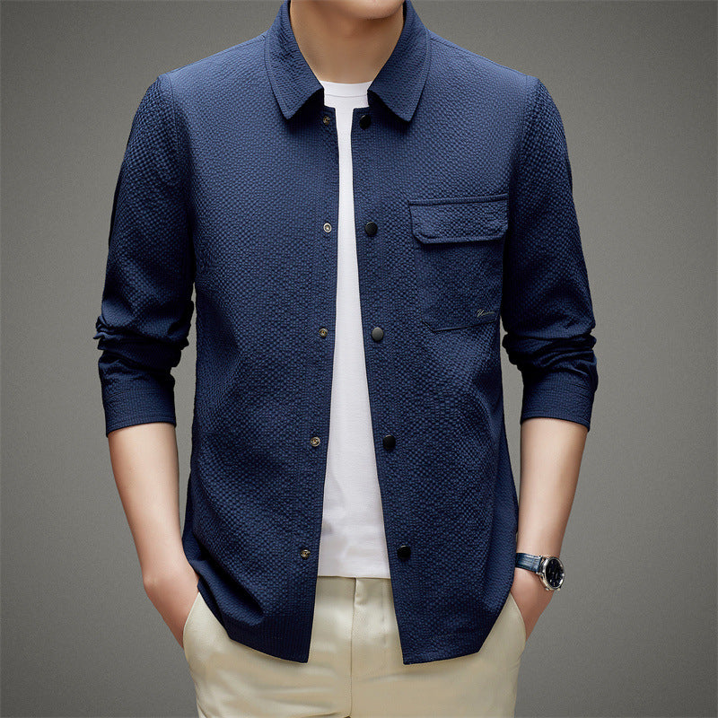 Men's Casual Structured Overshirt with Chest Pocket and Button Placket Chichicherry