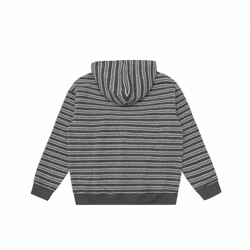 Unisex Oversize Hoodie with Half Zipper, Striped Pattern and Kangaroo Pocket Chichicherry
