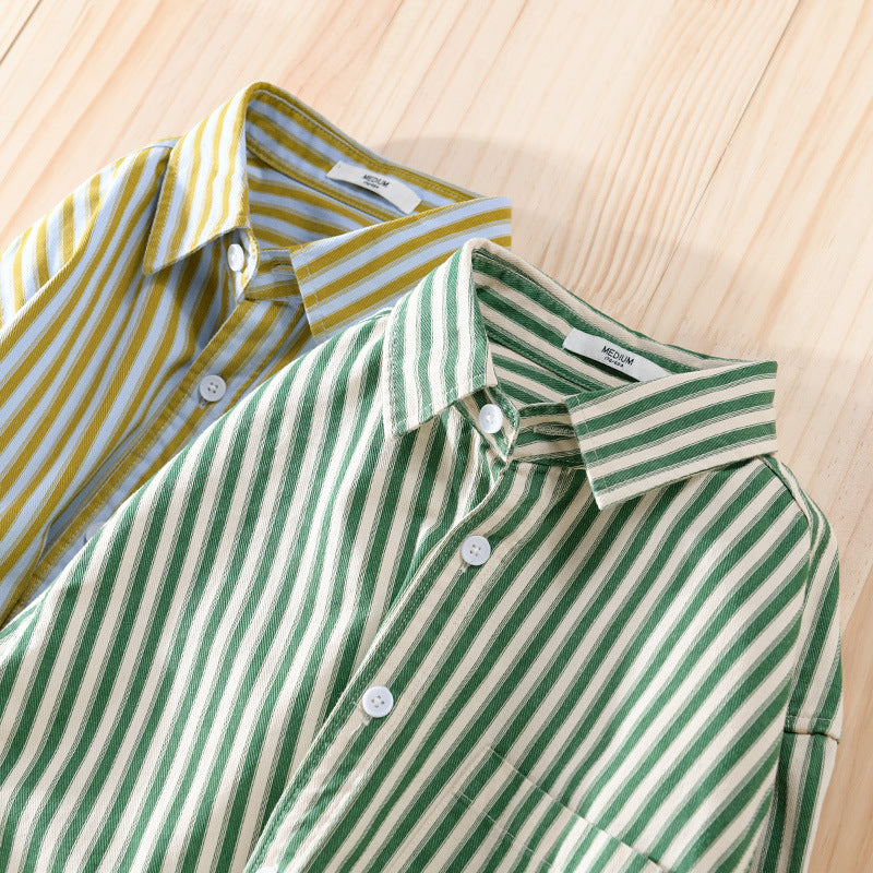 Men's vertical striped linen cotton shirt in relaxed fit with patch chest pocket Chichicherry