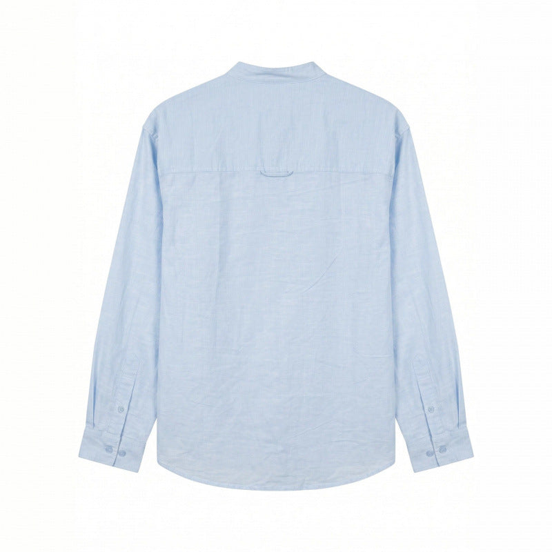 Men's Lightweight Cotton Oxford Shirt with Stand Collar and Chest Pocket Chichicherry