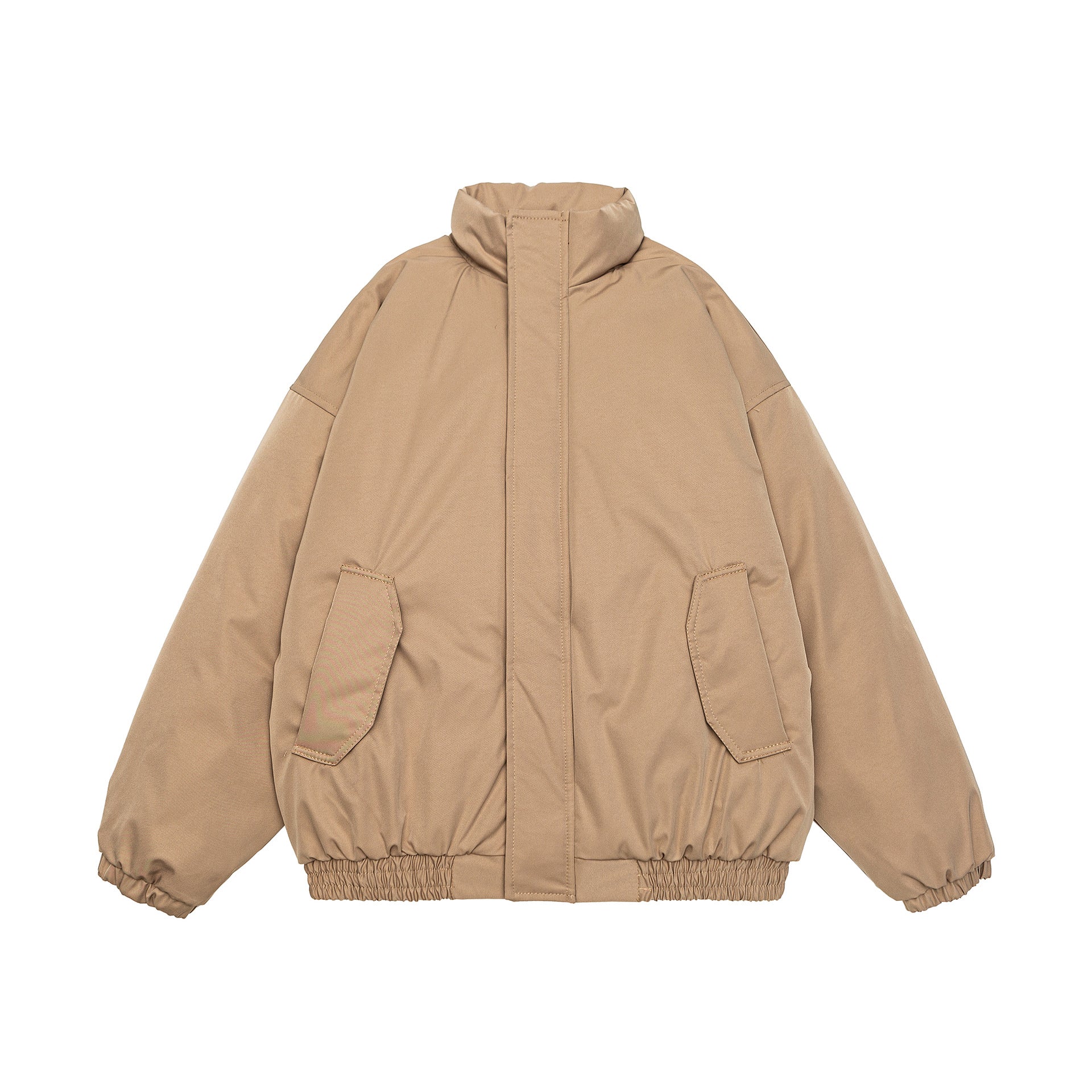 Men's Cropped Boxy Quilted Jacket with High Stand Collar, Elastic Hem and Flap Pockets Chichicherry